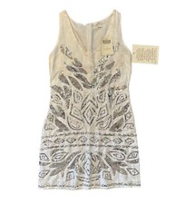 NWT Boston Proper Silver Sequin Pure White Linen Embellished Shift Size 0