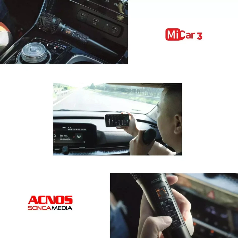 Micrófono inalámbrico para karaoke de 3 pulgadas ACNOS Mi-Car + bolsa de transporte (Bluetooth / FM) Foto 3 de 4