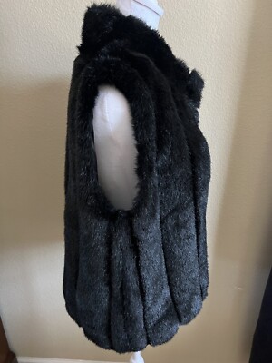 Valerie Stevens Luxury Black Faux Fur Vest Open Front Size Small/Medium