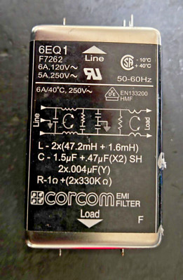 Corcom / TE 6EQ1 F7262 Single Phase EMI Filter 6A 120V, 50/60Hz good used, works