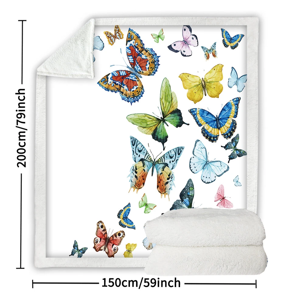 Cobertor de lã Sherpa macio colorido borboleta esvoaçante presentes para quarto 60 x 80 - Imagem 2 de 4
