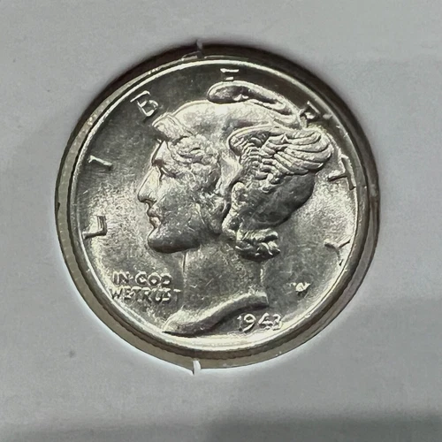 1943 SILVER MERCURY DIME BRILLIANT UNCIRCULATED COIN