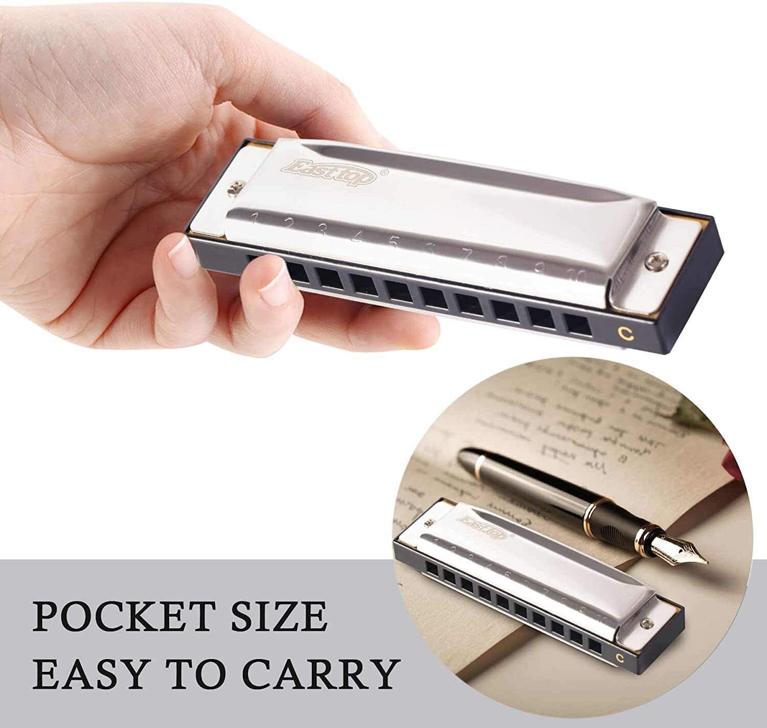 EASTTOP Harmonica Key of C 10Hole Diatonic Blue Harmonica for Beginner Adult Kid