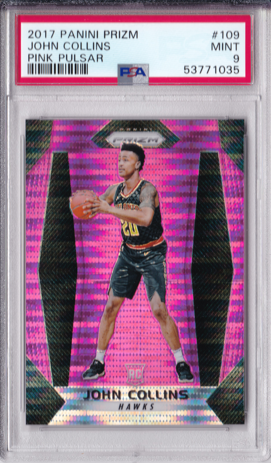 2017-18 Panini Prizm JOHN COLLINS Pink Pulsar RC Rookie 2/42 Mint Hawks PSA 9
