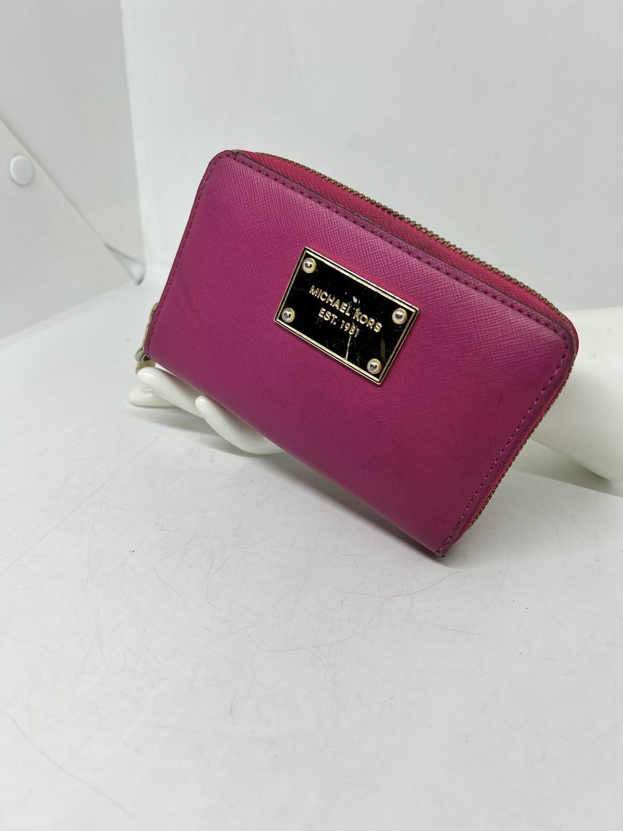 Michael Kors Fuchsia Leather Jet Set Zip Around Wallet Wristlet | eBay