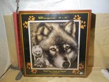 SUNSOUT JIGSAW PUZZLE - 500 PIECE "WOLF TOO CLOSE TO PAUSE - NEW IN WRAPPER