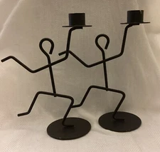 Set of 2 Black Metal Stick Figure Unique Candle Holders minimalist industrial