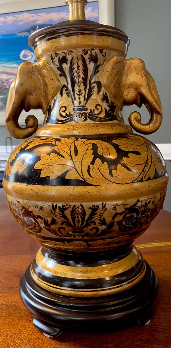 ORIENTAL ACCENTS TABLE ACCENT LAMP w Elephant Trunk Decor Browns Toffee Tones