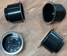 4 Plastic Cup Holders Insert Universal RV Boat Truck Marine 3.7" Black & Chrome