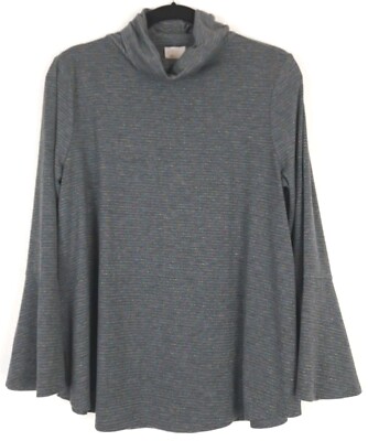 Anthropologie Postmark Top M Gray Liz Rainbow Metallic Stripe Bell Sleeve Cowl