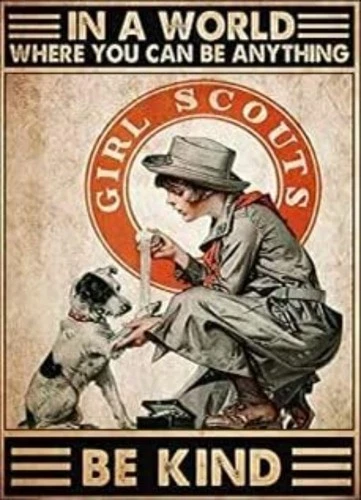 Vintage Scout Girl Dog Be Kind Aluminium Metal Tin Sign Wall 8x12
