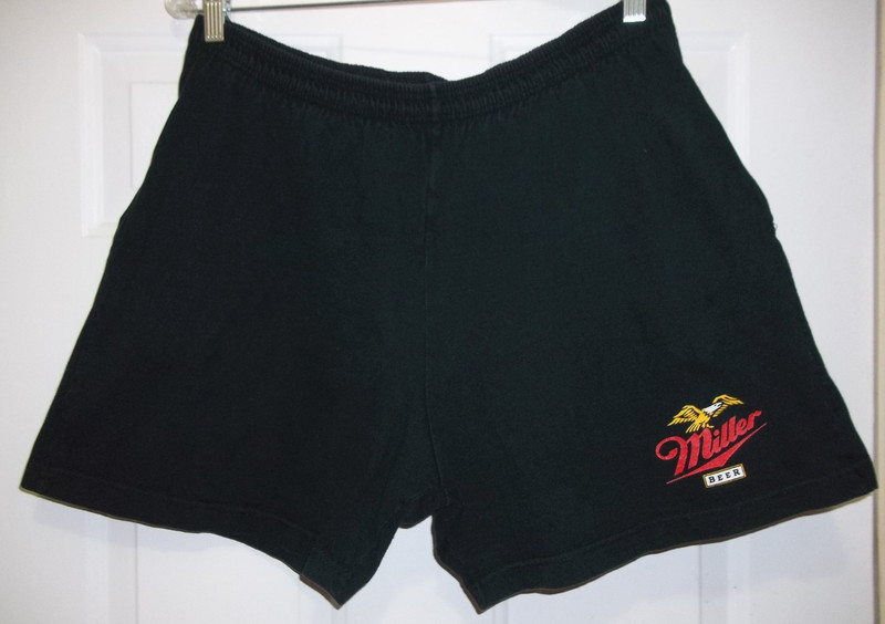 Vintage Miller Beer Pull On Short Men's Shorts Size XL Cotton Black Made in USA
