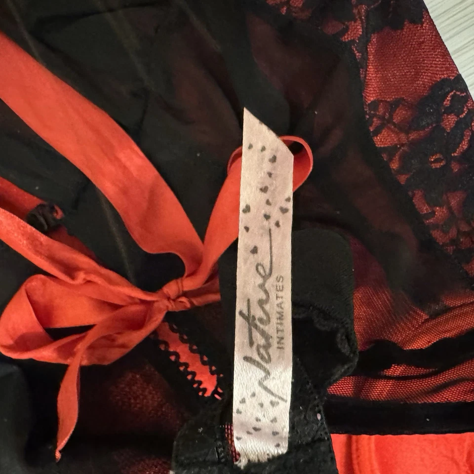 Natures Intimates Size 34C Black And Red Lace Lingerie With Bows  - Image 3 of 4