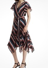 LAUREN RALPH LAUREN 10 Blanket-Stripe Georgette Wedding Guest Dress Tie Up Sash