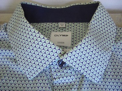 Olymp Luxor Comfort Fit Oberhemd Hemd Kurzarm 45 grün blau Muster * neuwertig *