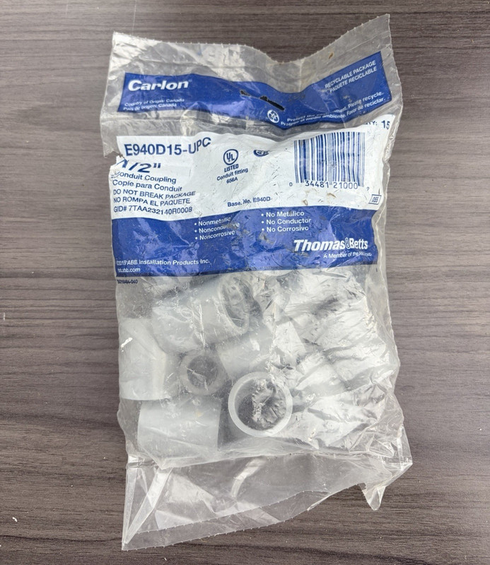 Carlon 1/2 in ENT Conduit Couplings 15 Pack, Gray PVC/Plastic, E940D15-UPC