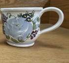 Vintage Sandy Kreyer Art Pottery Mug large Blue Rose cottage Core White — photo 5