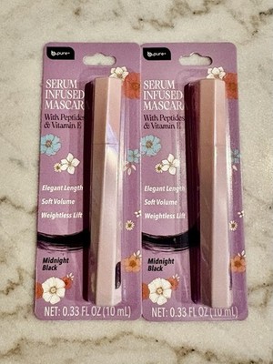 b Pure  (2) Serum Infused Mascaras: Midnight Black w/Vitamin E & Peptides NEW