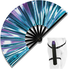 13" Large Folding Rave Fan with Holster, Clack Hand Fans Foldable for Line Danci