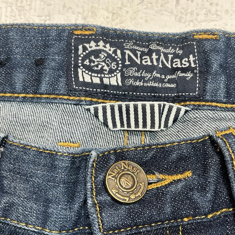 Nat Nast Jeans Mens 33x34 Blue Luxury Originals Stretch Dark Wash Denim Straight - Image 4 of 4