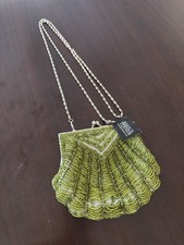 Vintage Silver Beaded Evening Purse Scallop Shell Shape with Chain Strap — listing 2