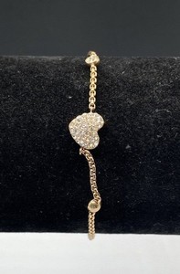 Michael Kors Gold Tone & Crystal Heart Slide & Pull Bracelet 5.6g