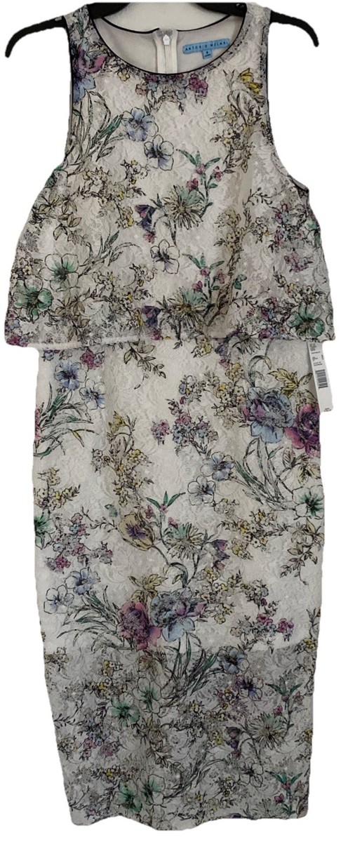 $169 Antonio Melani floral print lace popover dress Darla Daydream 8 NWT