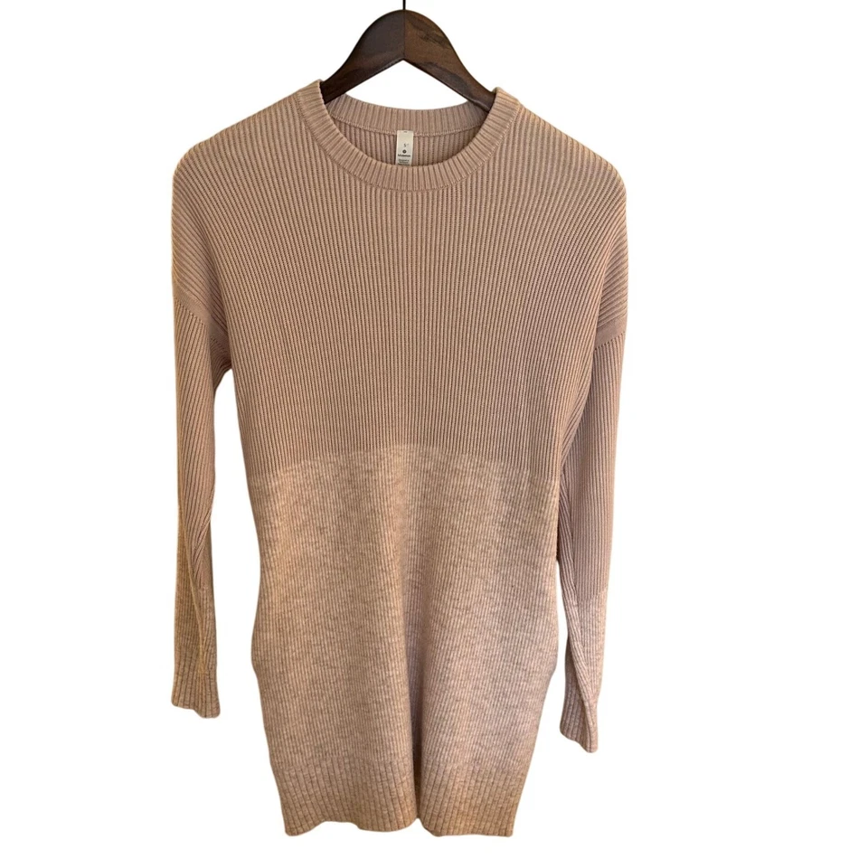 Lululemon Women's Ribbed Crew Neck Sweater Dress Small Beige Taupe NWOT Knit - Image 2 of 4
