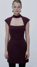 Zara Womens Choker Cut-Out Square Neckline Mini Dress in Perfect Plum Medium $65