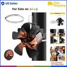 Heat Powered Wood Stove Fan Aluminum 5-Blades Silent Thermo Fireplace Fan
