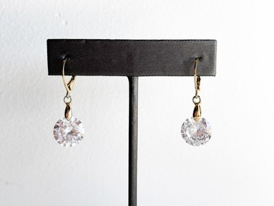 Dangling Crystal Solitaire Leverback Pierced Earrings: Floating Brilliant-Cut