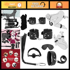 7-Pc BDSM Kit for Beginners - Black Bondage Set with Cuffs, Collar, Blindfold 