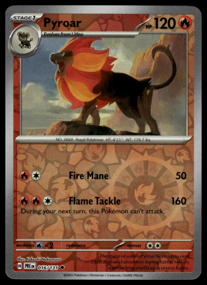 Pyroar SV: Prismatic Evolutions #016/131 Reverse Holo NM