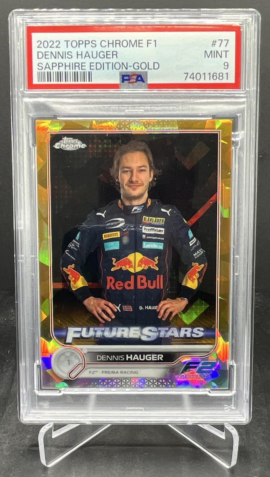2022 Topps Chrome Sapphire F1 Dennis Hauger Future Stars Gold 27/50 PSA 9 #77