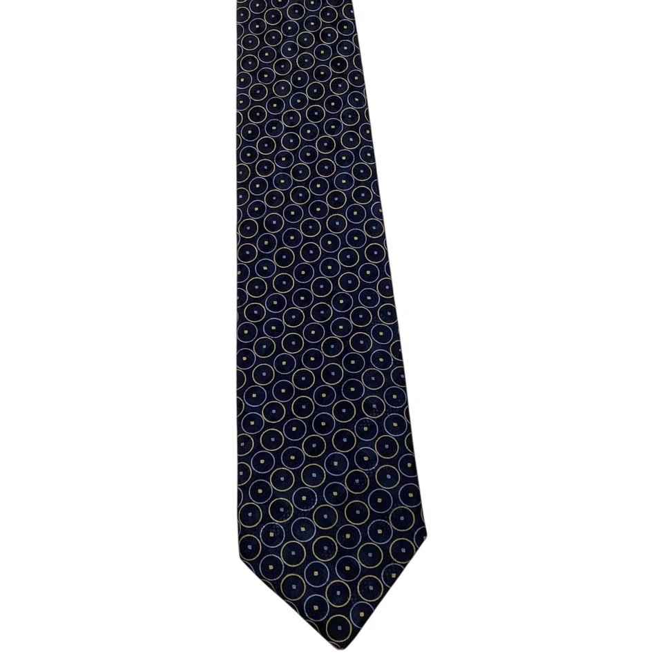 Corbata para hombre BRIONI 100 % seda XL ITALIA diseñador de lujo círculos azul/amarillo usada en excelente estado Foto 2 de 3