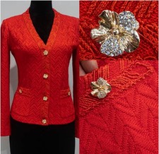 NWOT  ST JOHN ORANGE/RED Herringbone pattern/ texture KNIT JACKET SZ 2 fit 4 