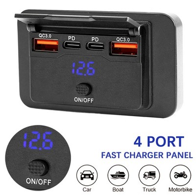 Car PD Type C USB Port Car Fast Charger Socket Power Outlet Panel Charge 12V-24V