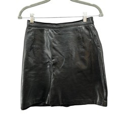Vintage Maxima Genuine Leather Mini Skirt Womens 26'' Waist 8 Black A-Line