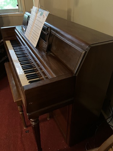 Wurlitzer Vintage Upright Piano With Matching Bench.