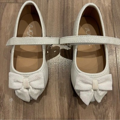 Sugar Lil Nala White Glitter Bow Mary Jane Ballet Flats 7 Toddler