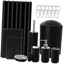 Black Bathroom Accessories Sets with 6 Pcs Bathroom Set Shower Curtain Rugs