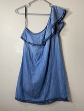 Cloth & Stone Chambray One Shoulder Ruffle Dress Women's XSMALL