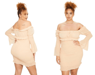 Pretty Little Thing Women's Stone Ivory Chiffon Shirred Body Con Dress NEW  | eBay