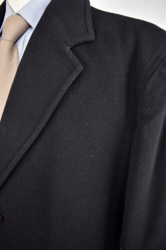 Stafford Solid Black Wool/Nylon Blend Flannel Three Button Overcoat Size: 44 - Picture 4 of 9