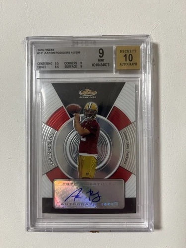 Aaron Rodgers BGS 9 Auto 10 #030/299 RC 2005 Topps Finest Rookie SP Packers Jets
