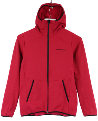 Peak Performance Helo MH Hooded Womens M Red Logo Zip Up Wool Blend