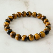 8mm Yellow Tiger's Eye Stone Stretch Bracelet Protection Healing Bracelet