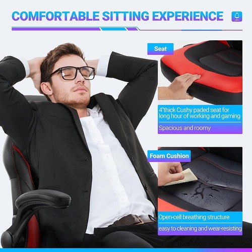 PU Leather Gaming Chair Ergonomic Computer Executive Adjustable Desk Chairs - Picture 34 of 39