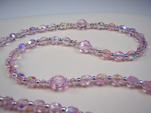 Girls Pink 17" Rosary Catholic Pink Shimmer Czech Glass Chica Rosario - Picture 5 of 12