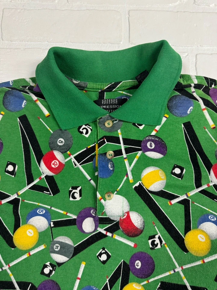 Camisa Polo De Colección Expression Pool Billar Para Hombre L Verde Multicolor Billar AOP Foto 3 de 4